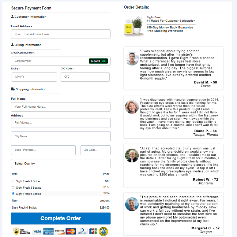 Sight Fresh Secured Order Page
